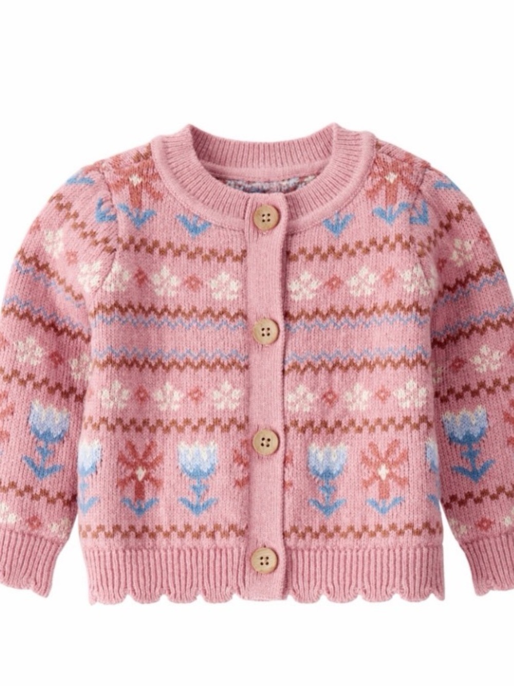 Girls' Pink Floral fair isle Knit Cardigan Sweater